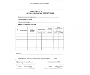 Образец протокола периодических испытаний